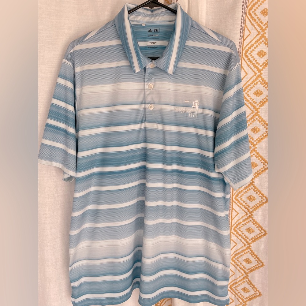 Adidas Spyglass Hill Golf Course logo polo. Blue/white Size LG